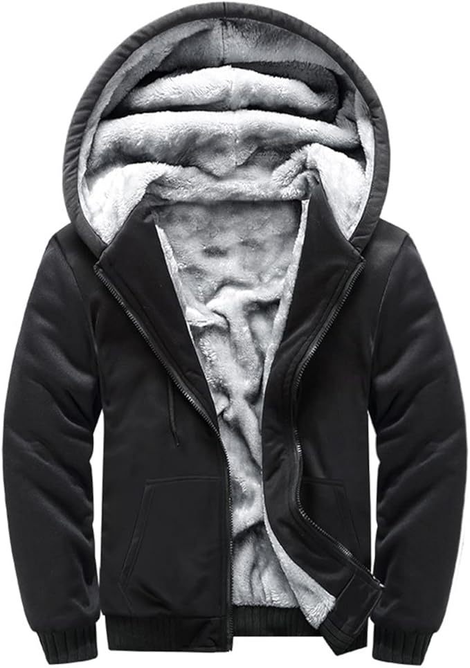 winter mens fleece hoodies full zip up coat hooed sweatshirt warm coats kangaroo pockets details 1