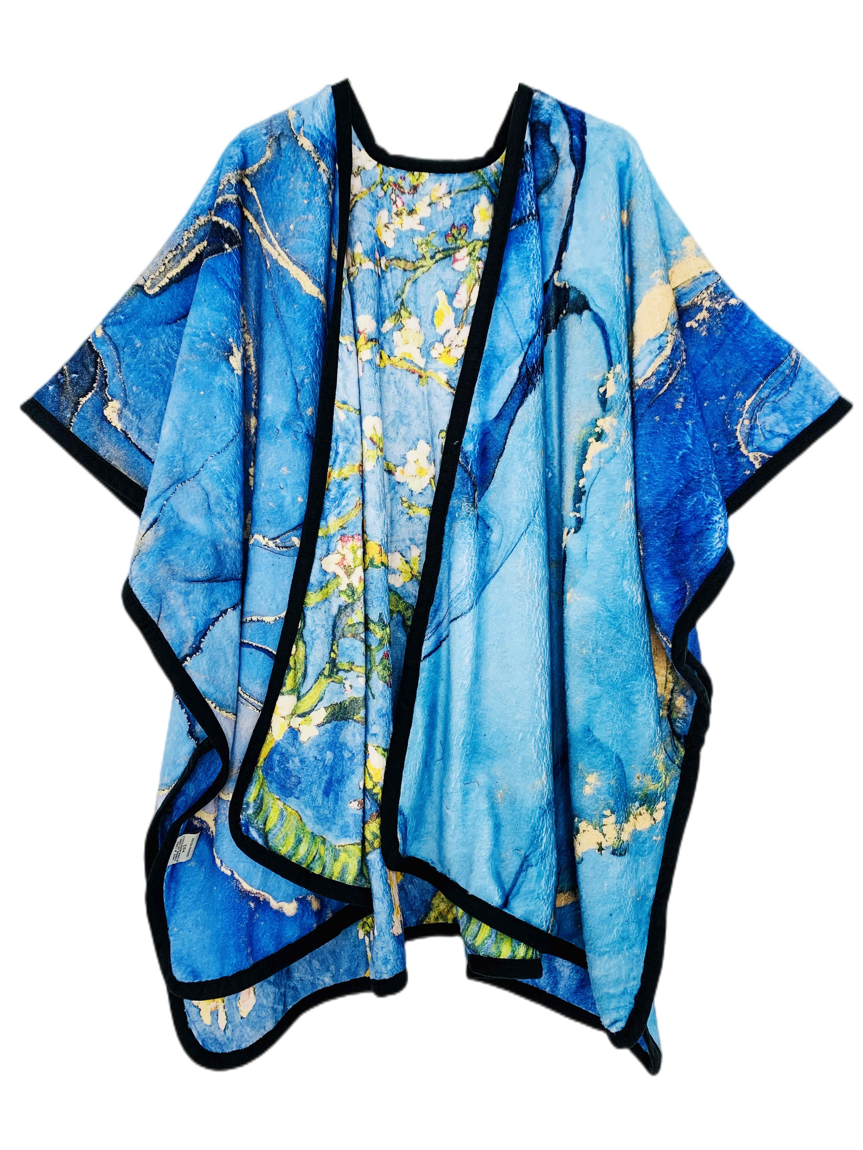 blue multi van gogh cherry marble cozy reversible fleece double sided wearable throw sided with two prints open front poncho reversible luxury super soft fur cape shawl blanket throw details 2