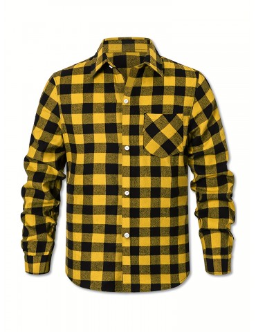 Plus Size Men's Casual Long Sleeve Button Down Shirt Fashion Classic Buffalo Plaid Flannel Top