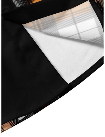 Plus Size Men's Lapel Button Color Block Long Sleeve Shirt, Comfortable Shirts Jackets