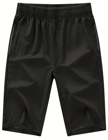 Men's Casual Athletic Shorts - Breathable Polyester, Solid Color, Machine Washable