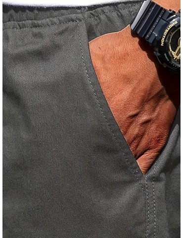 Men's Fashion Cargo Shorts with Drawstring Waist, Solid Color, Polyester, Casual Workwear Style, Loose Fit, Woven, Non-Stretch Fabric, Multiple Pockets